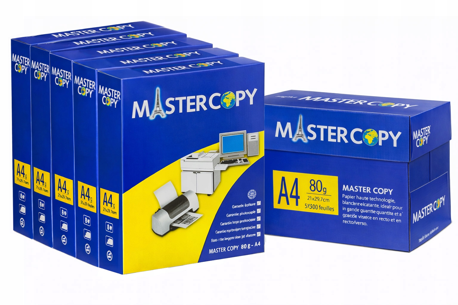 Papier Ksero A4 Biały 5 Ryz 2500szt 80g do Drukarki Uniwersalny Ryza 500szt