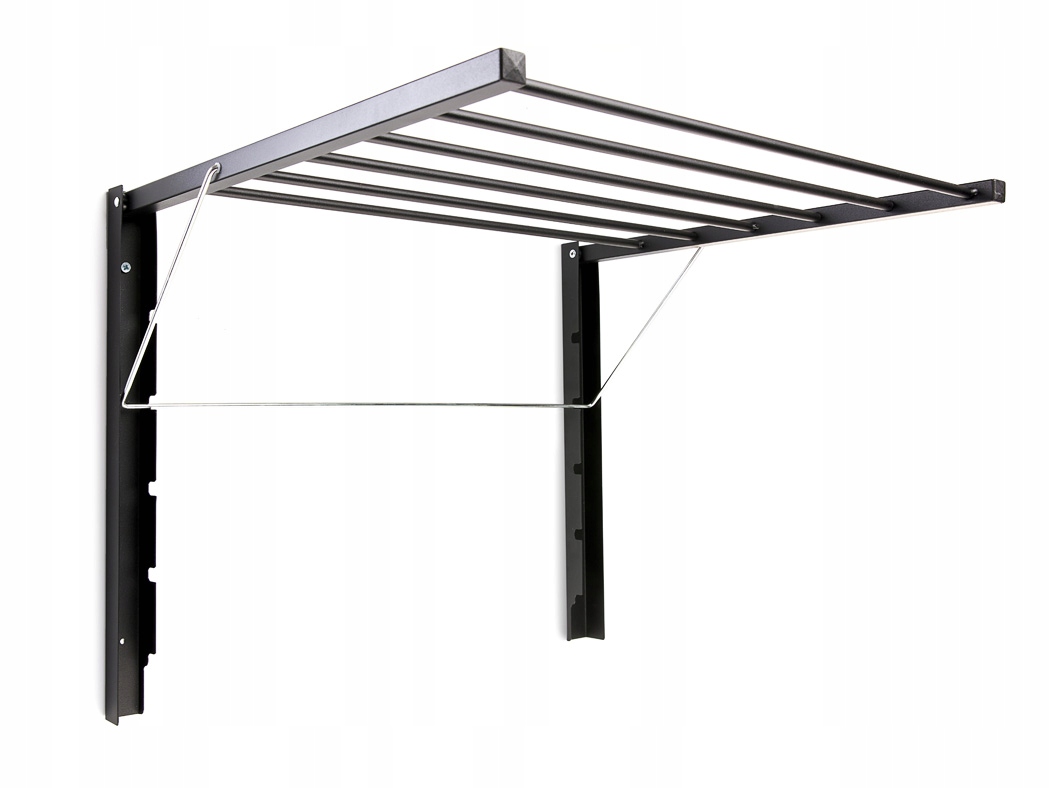 Levně Sušák na prádlo skládací koupelnový nastavitelný nástěnný černý 60cm