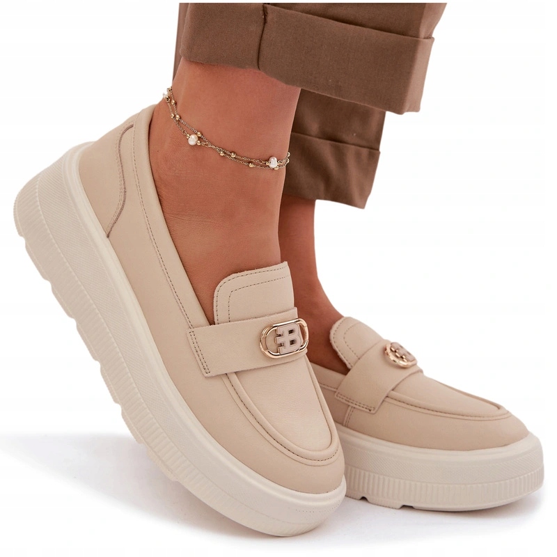 Dámské Mokasíny Z Přírodní Kůže Platforma Vinceza 39974 Béžová 38