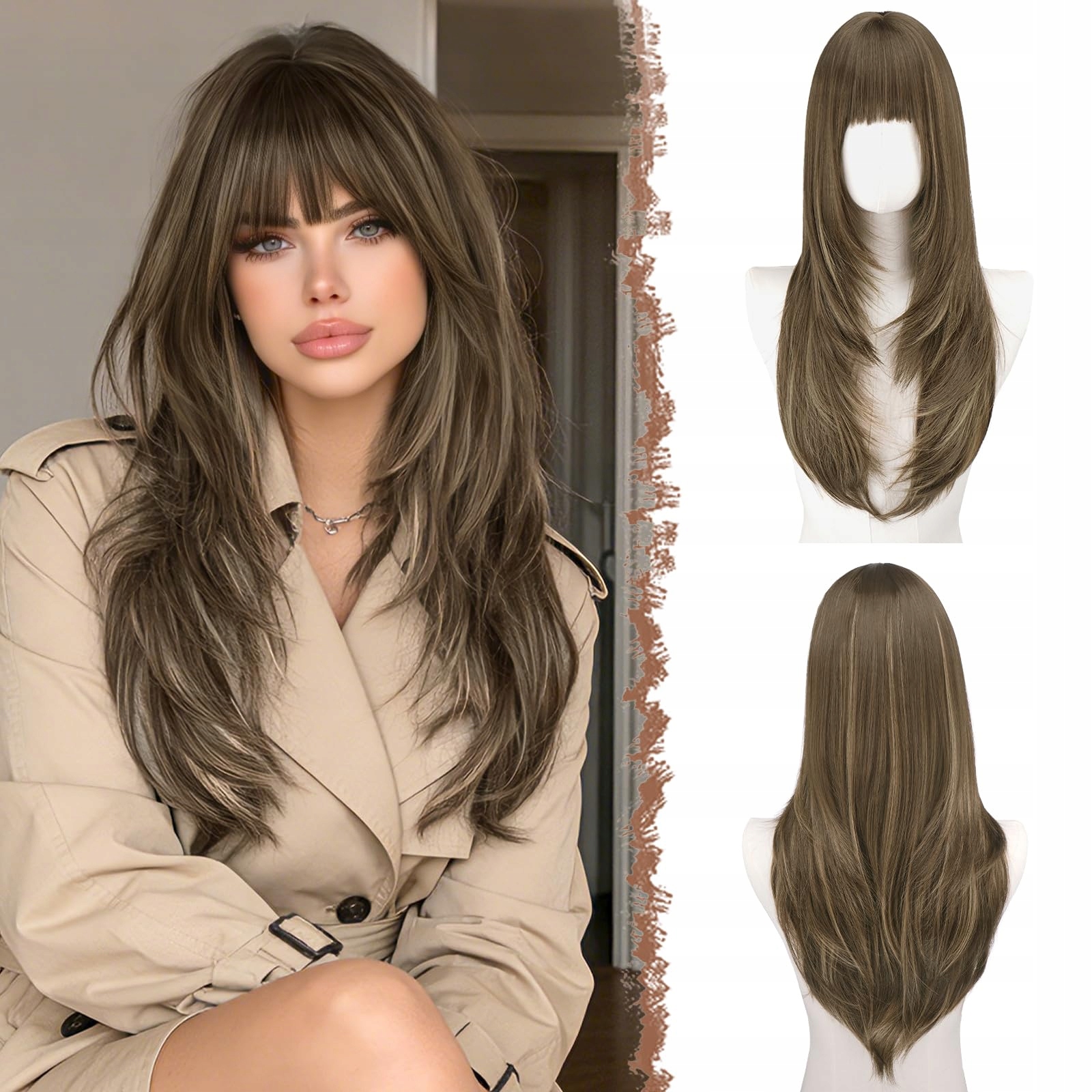 Feshfen Dámská Paruka Bronz Blond 60 cm Syntetická s Hřívou Na Každý Den