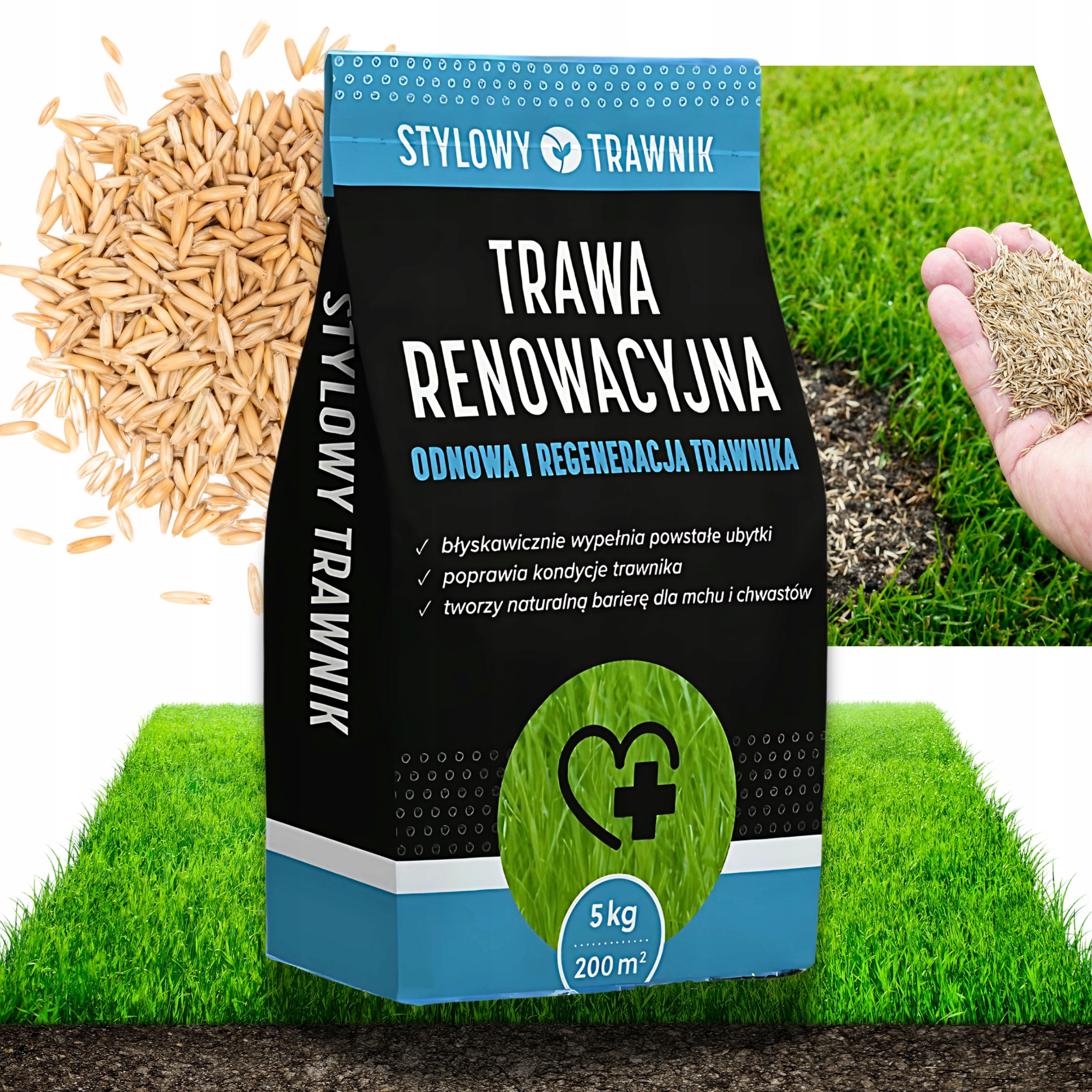 TRAWA NASIONA RENOWACYJNA Regeneracyjna ODBUDOWA wzbogaca Trawnik 5kg