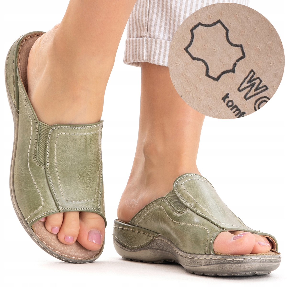 Nazouváky vč.KŮŽE pohodlné Širší lehké měkké casual zelené Wojtyłko 38