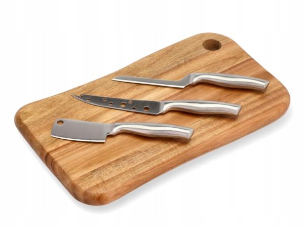 Holm Wooden Sada na servírovanie syrov doska 3 nože
