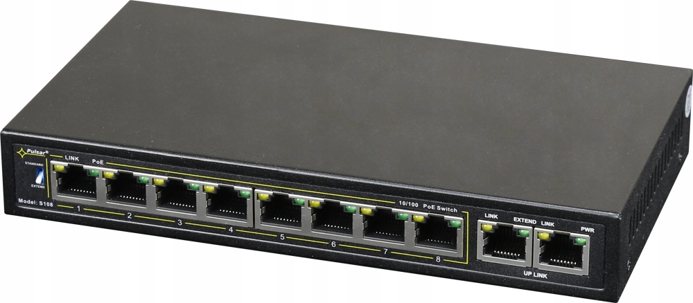 Switch PoE Pulsar S108 90W 10-portový pro 8 kamer