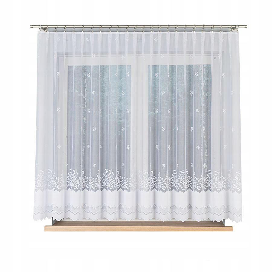 Záclony Záclona Krátká Záclona Žakárová Bílá Lehká Na Pásce š.180x125