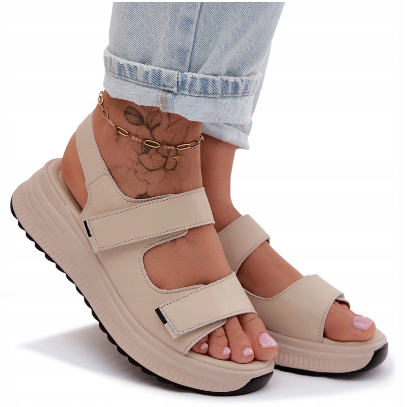 Dámské Lehké Sandály Ve Sportovním Stylu Se Suchým Zipem Comfort Shoes Béžové 36