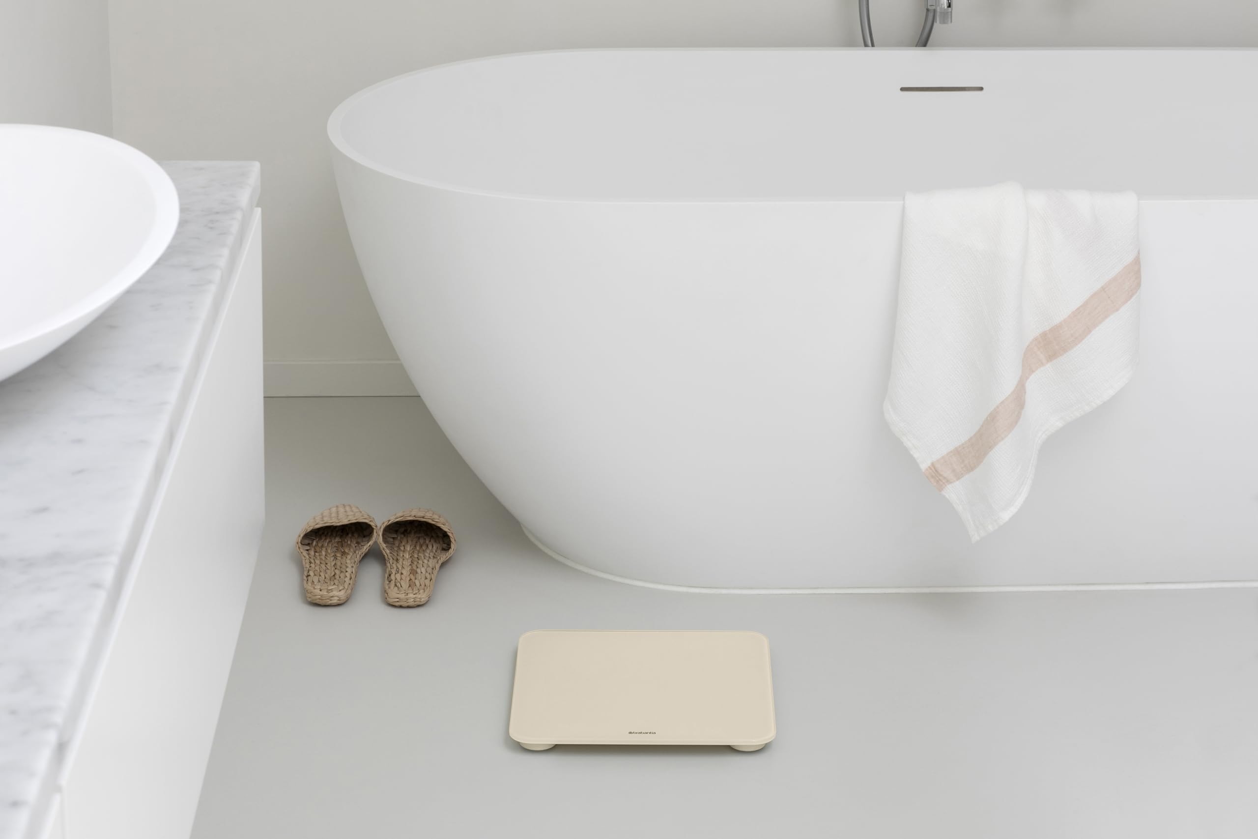 BRABANTIA Cyfrowa Waga Łazienkowa Szklana Do 180kg Beżowa 30x30cm — miniatura 6