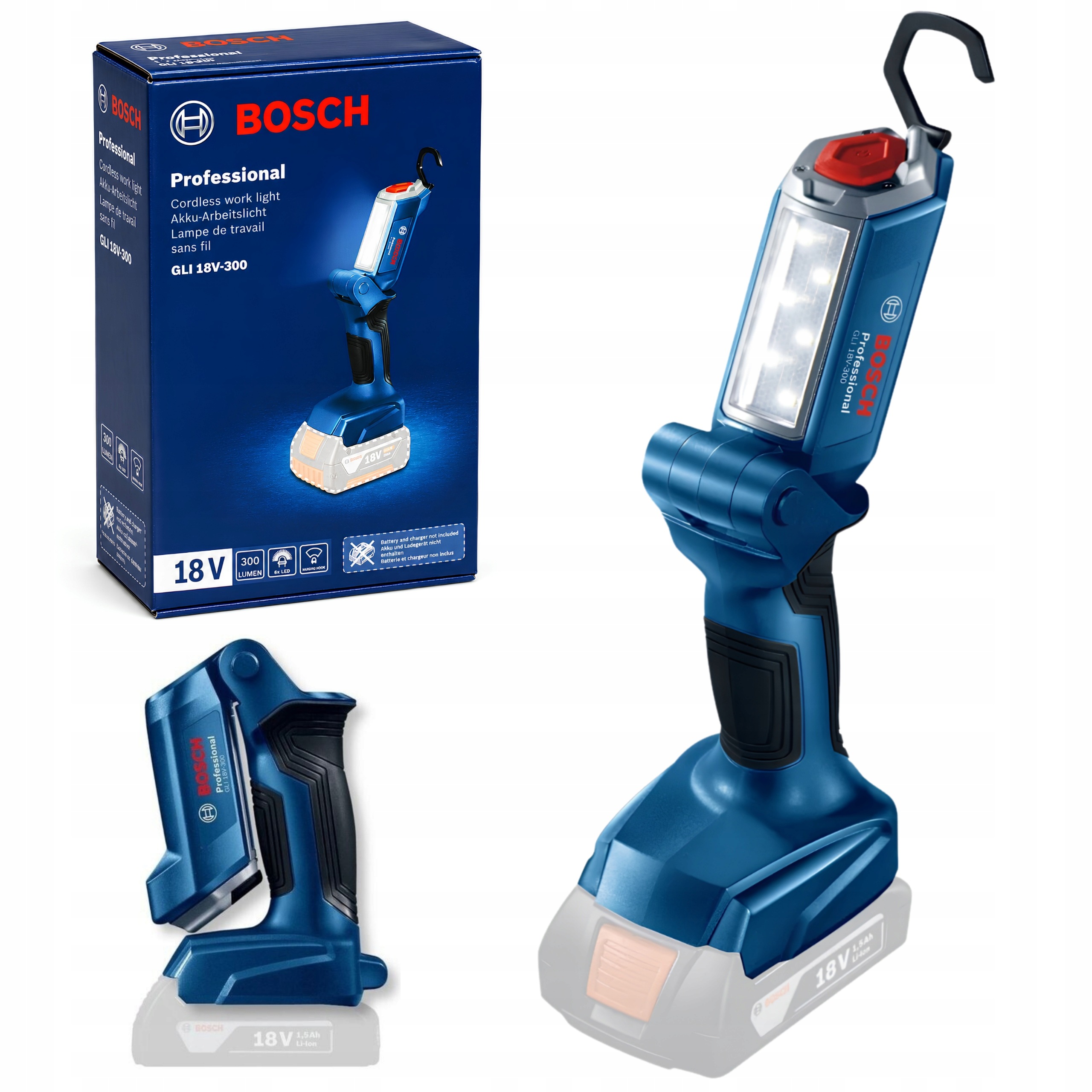 Latarka akumulatorowa Bosch Professional Gli 18V-300 18V Lampa Led Hak Solo