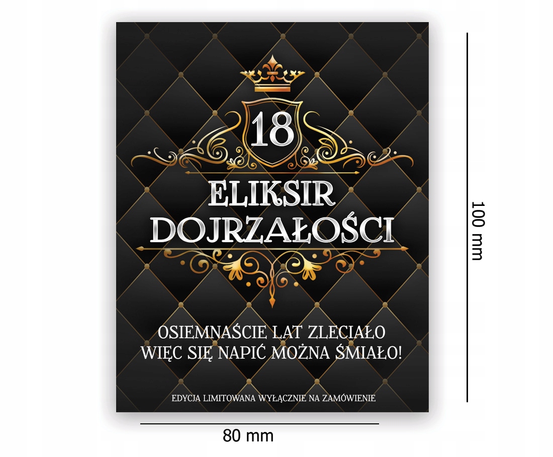 Naklejki na Butelki na 18 Urodziny Gold Eliksir Dojrzałości - 10 szt NAK_38 Marka inna