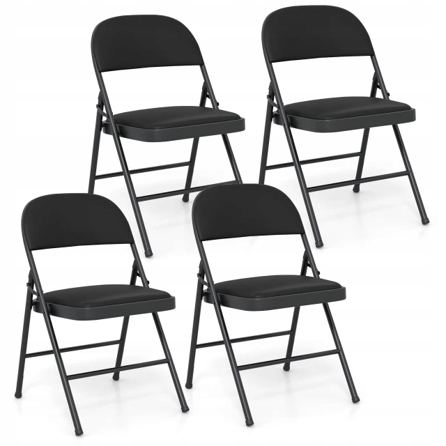 Sada 4 skladacích stoličiek z imitácie kože s kovovým rámom do 150 kg