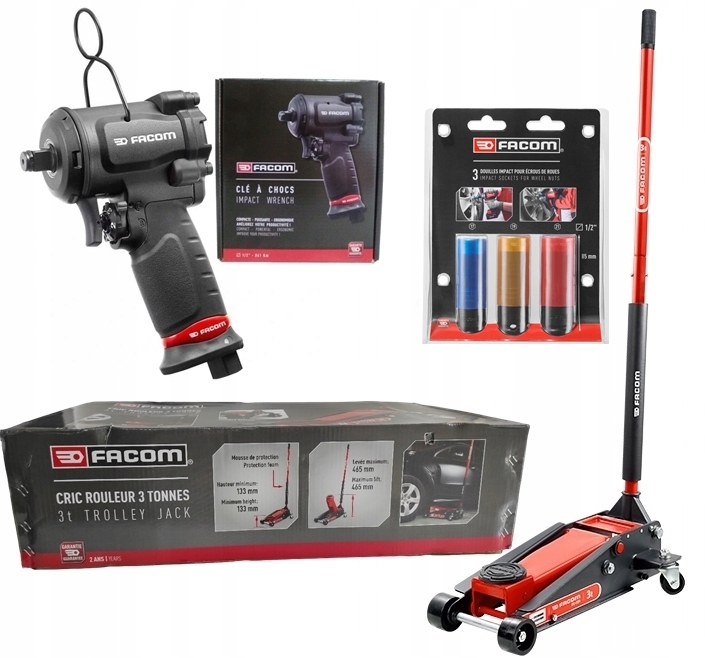 Zestaw dla Wulkanizatora FACOM Podnośnik ŻABA 3T + Klucz udarowy + Nasadki