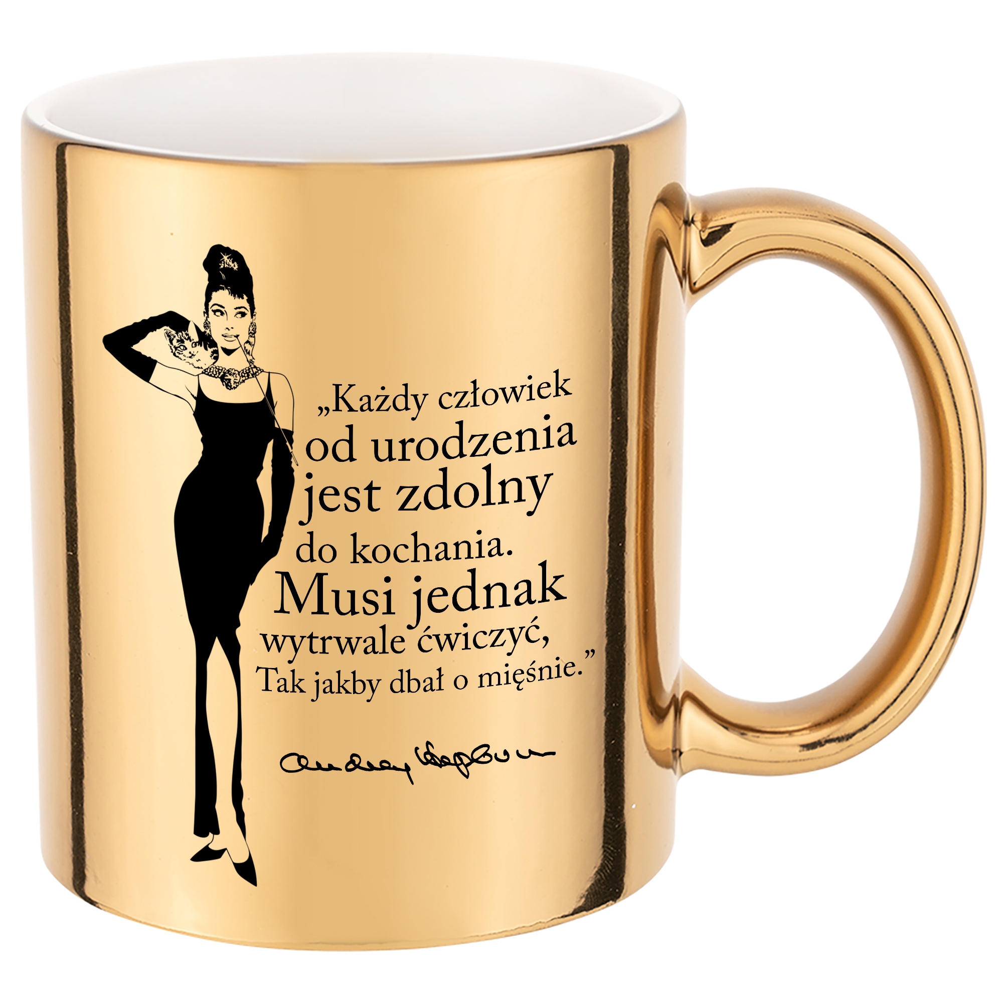 

Kubek Złoty Błyszczący Audrey Hepburn Cytaty