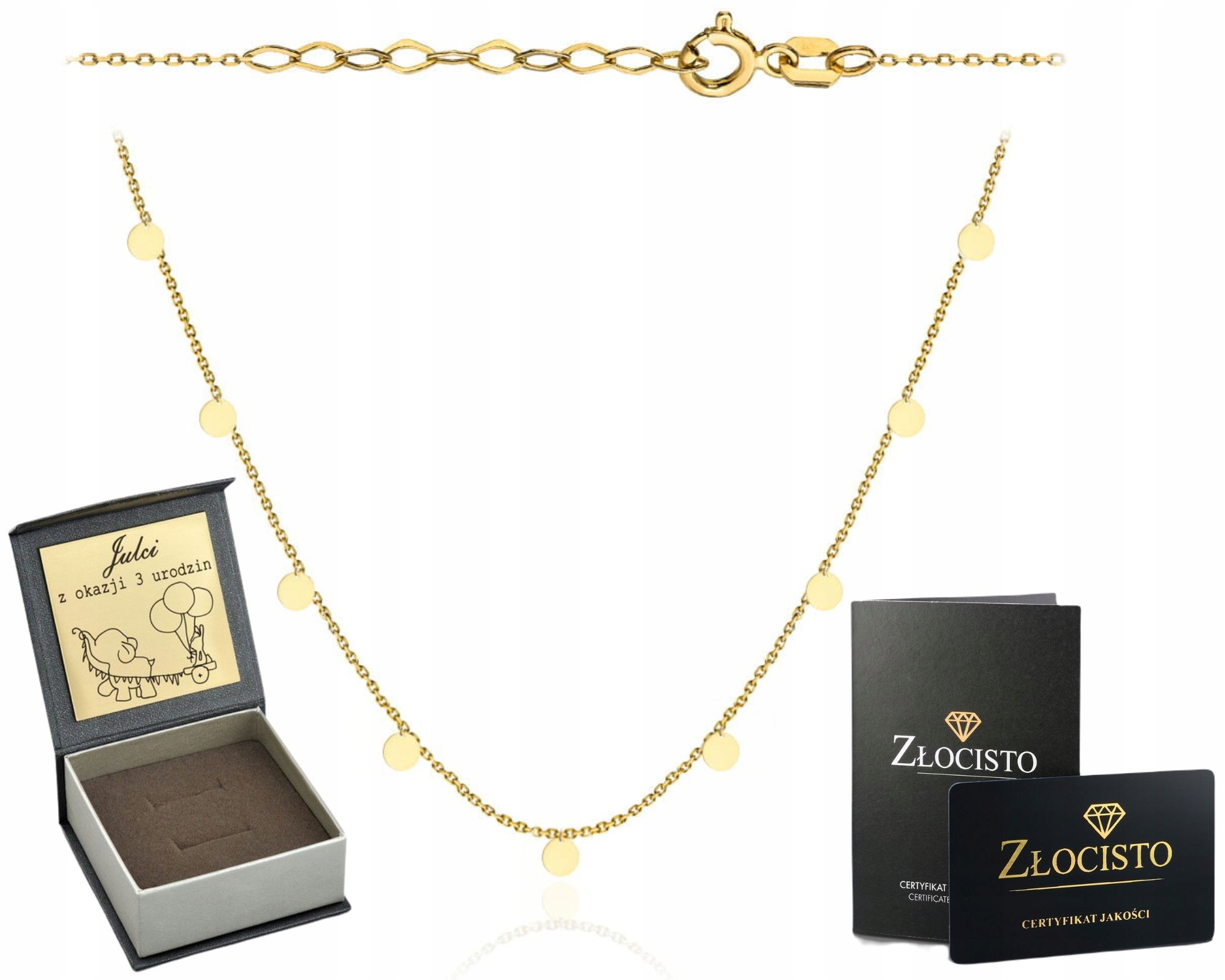 Zlatý Náhrdelník Se Závěsnými Kroužky 39 42 CM 585 Gravírování