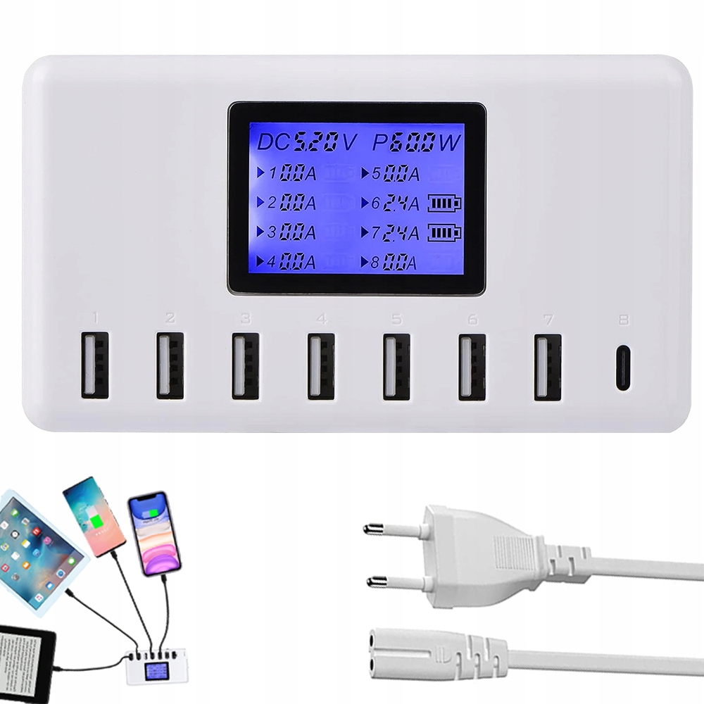 Szybka Ładowarka Usb Zasilacz 60W Do Telefonu Laptopa 8 Portem Usb/type-c