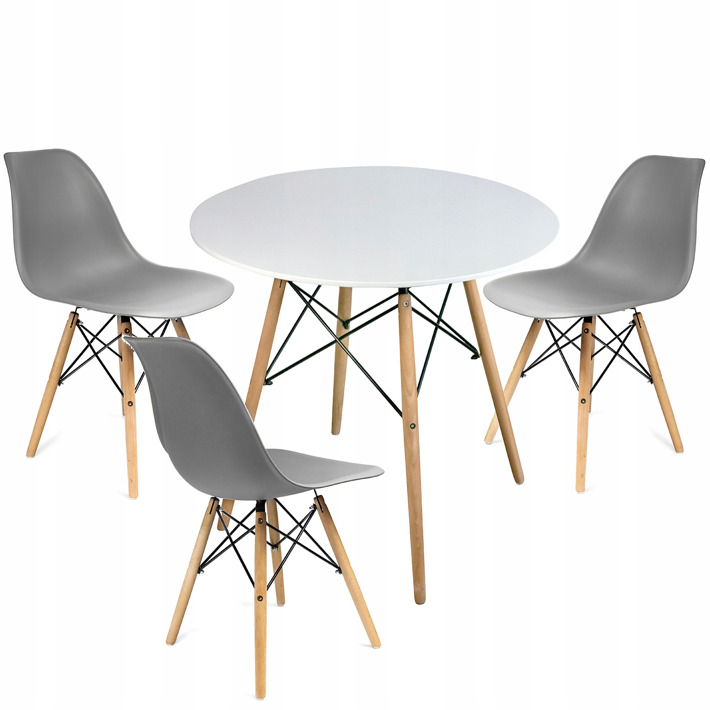 Apvalus stalas + 3 modernios skandinaviškos kėdės