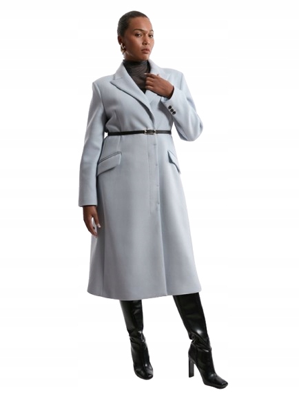 Karen Millen Plus Size Kabát Klasický S Klopami A Páskem S Vlnou 48 B1F