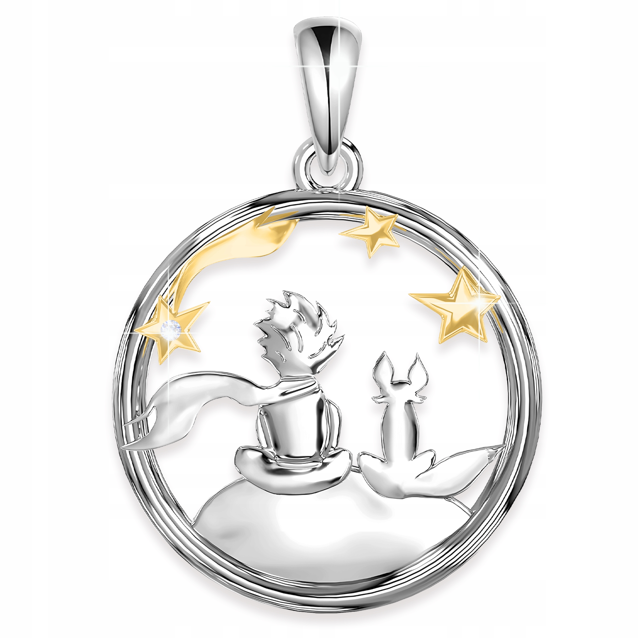 Stříbrný přívěsek Malý chlapec s liškou Hvězda Moon Liška Vesmír Stříbro 925