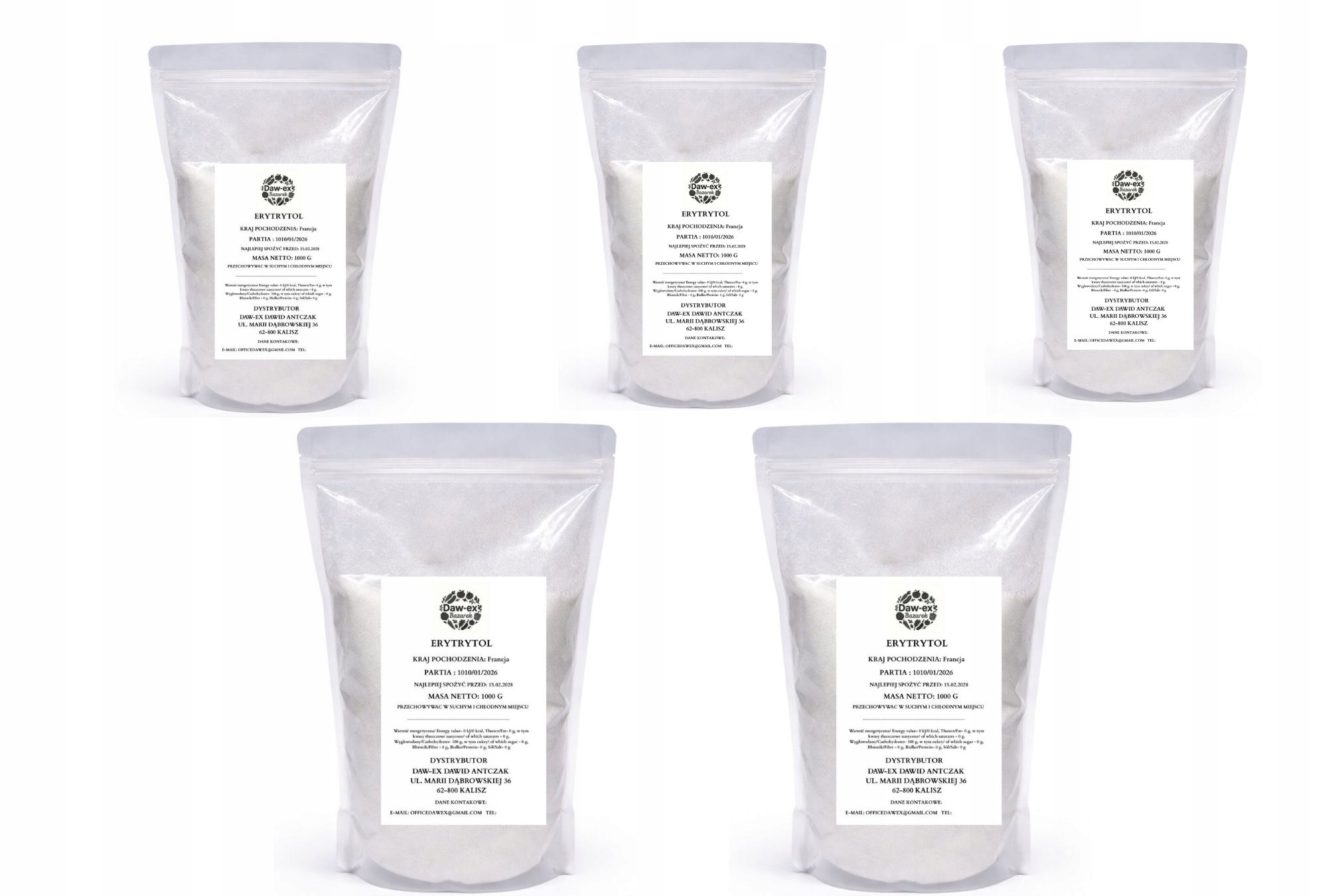 Erytrytol Daw-ex 5 Kg (5 x 1 kg) – Přírodní Sladidlo 0 Kcal – Do Diety