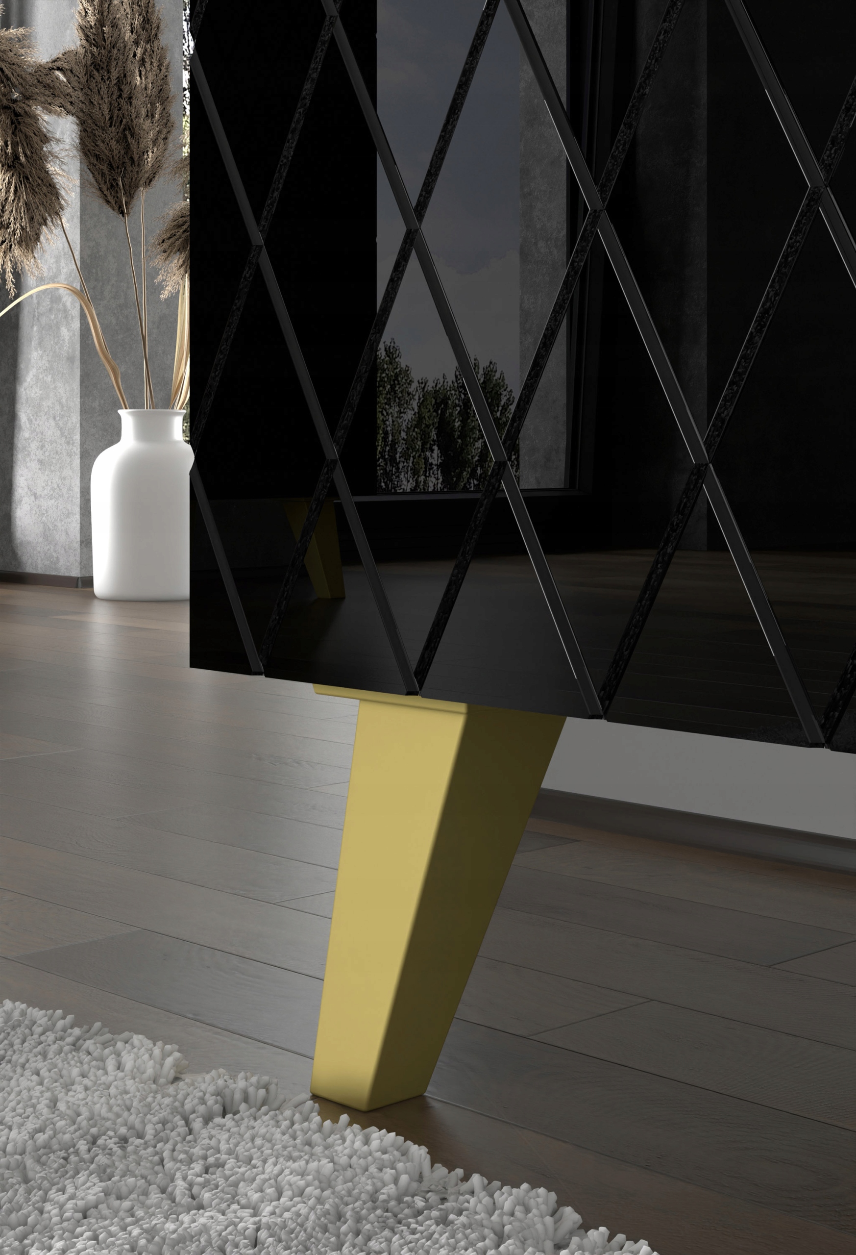 Szafka RTV DIUNA 2D1K 145 cm czarny połysk nóżki Szerokość mebla 145 cm