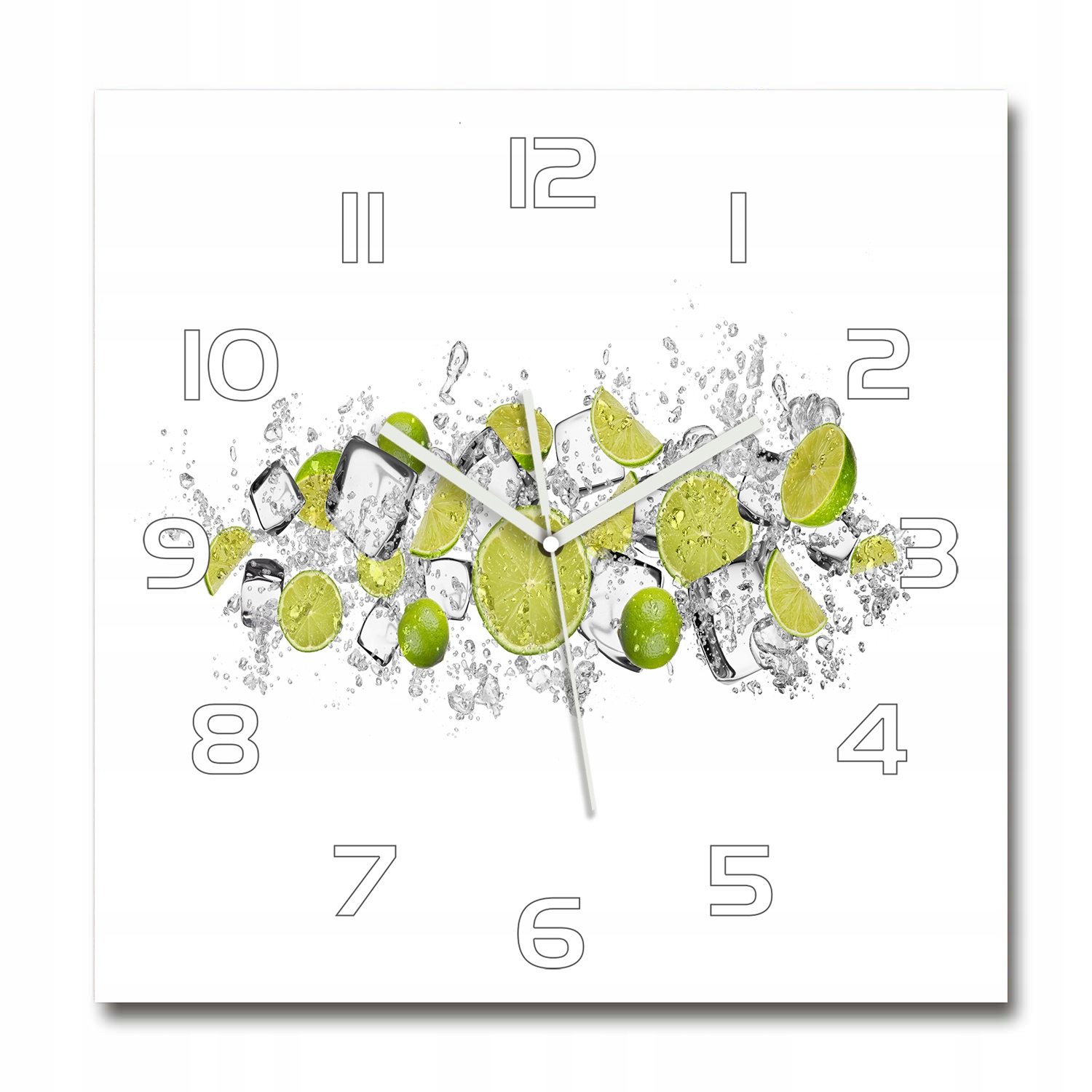 Tichý sklenený hodinový strojček Limetka kocky ľadu 60x60 cm