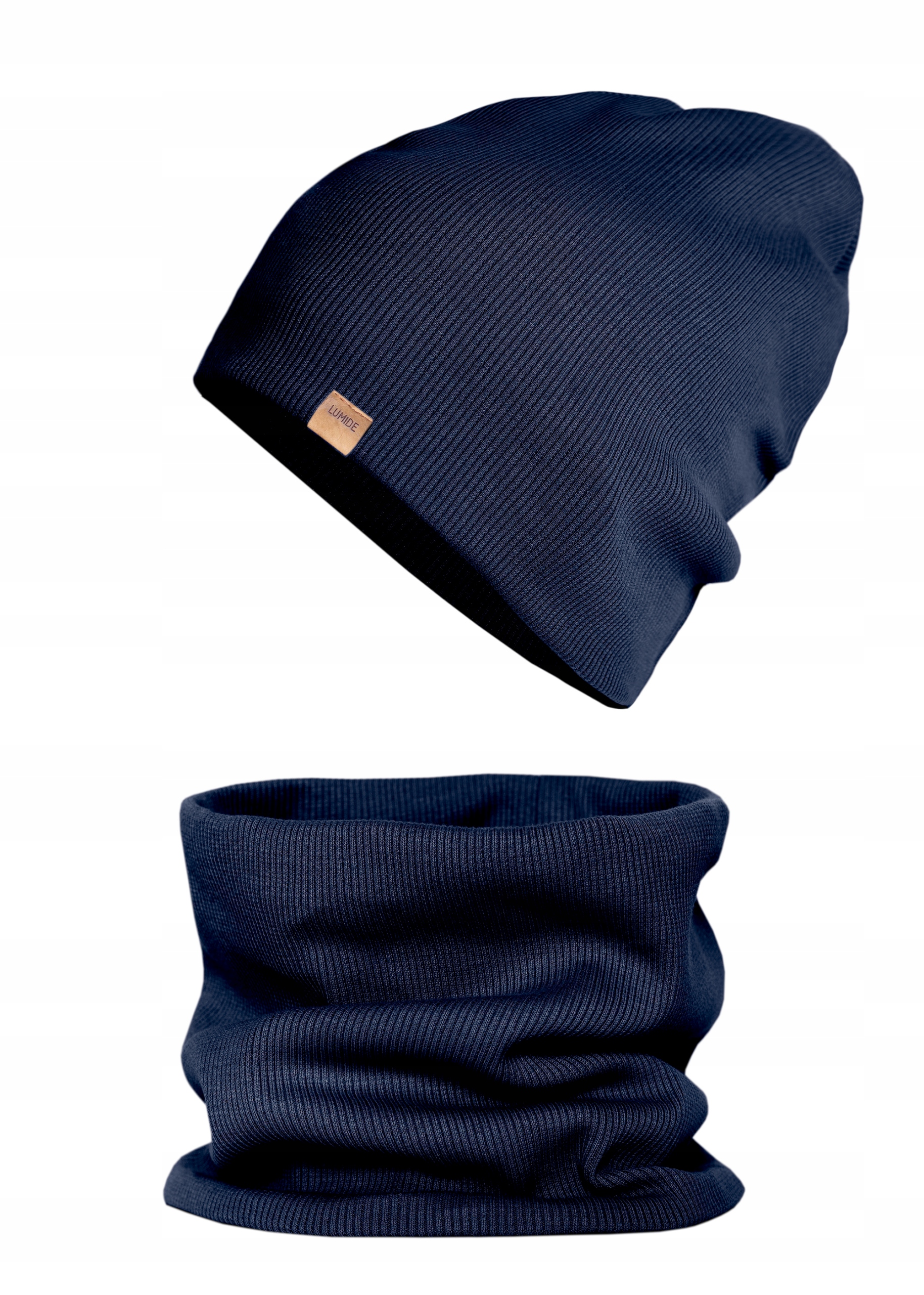 CZAPKA KOMIN KOMPLET DZIECIĘCY BAWEŁNA GRANATOWY 44-50