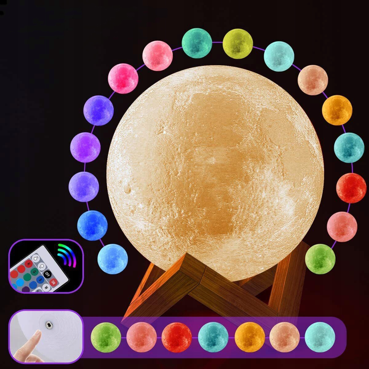 LAMPA LED RGB 16 KOLORÓW ŚCIEMNIANA LAMPKA NOCNA 3D Z PILOTEM DO SYPIALNI Marka inna marka