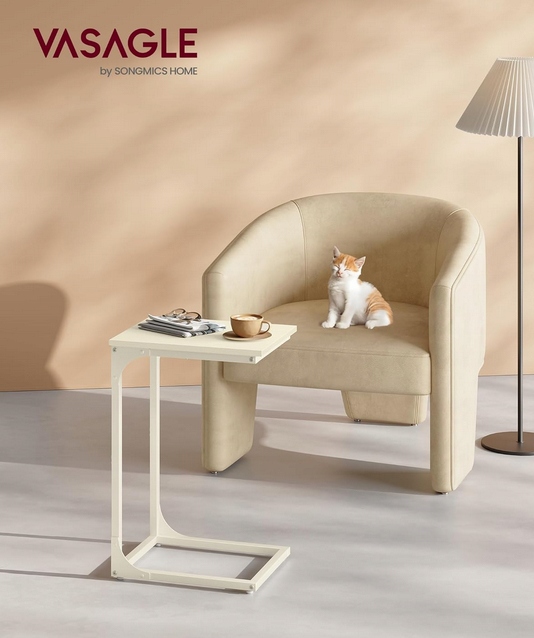 Kávový stolek Vasagle ve tvaru písmene s kovovým rámem Krémově Béžový
