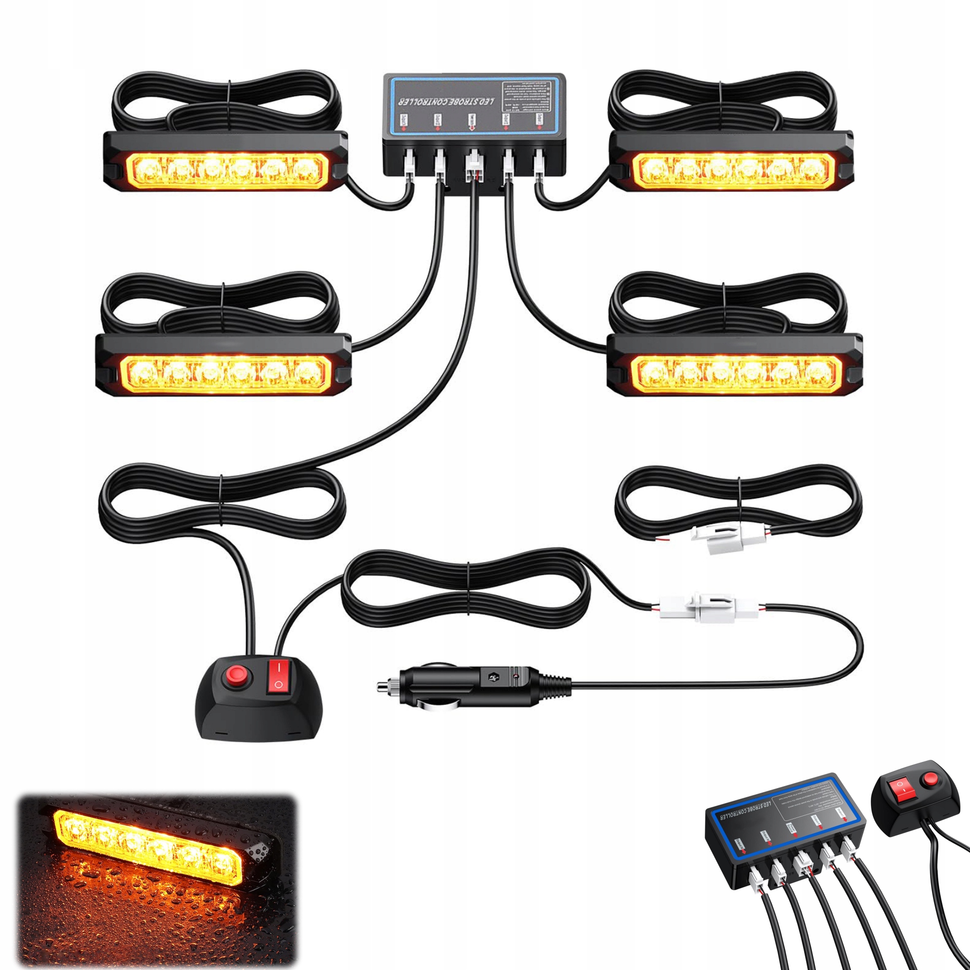 4 x 6LED automobilové blesky blikající výstražná světla IP67