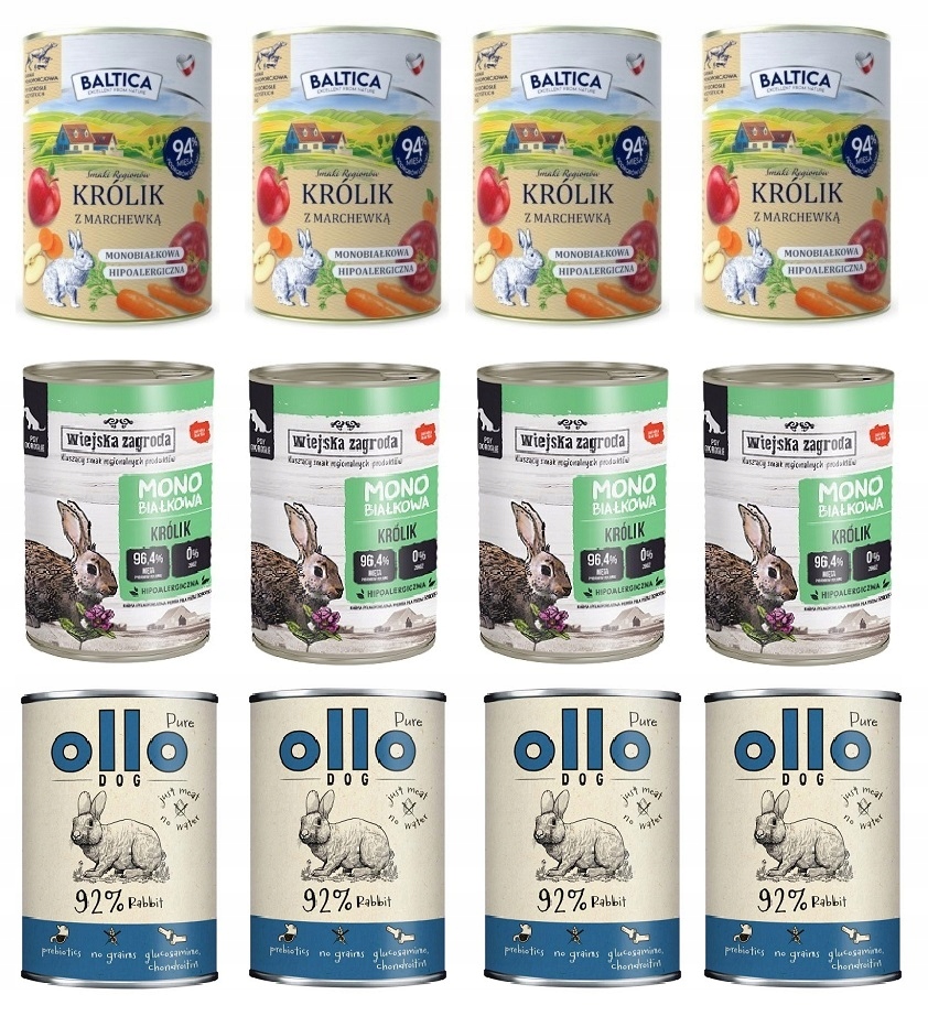 Ollo +Baltica Wiejska Zagroda Królik karma mokra dla psa 12x400g