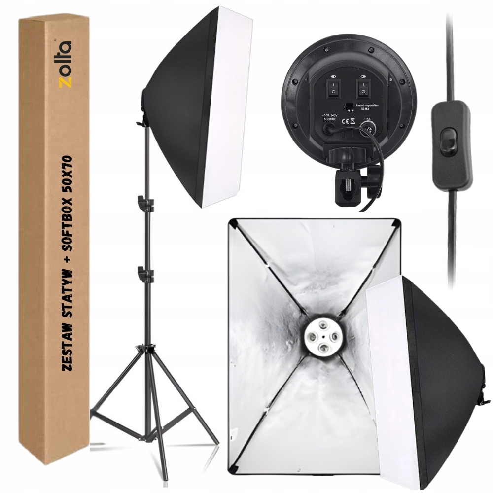 Komplet Softbox 50x70 Pro 4 Žárovky Se Stativem Nepřetržité Studiové Osvětlení