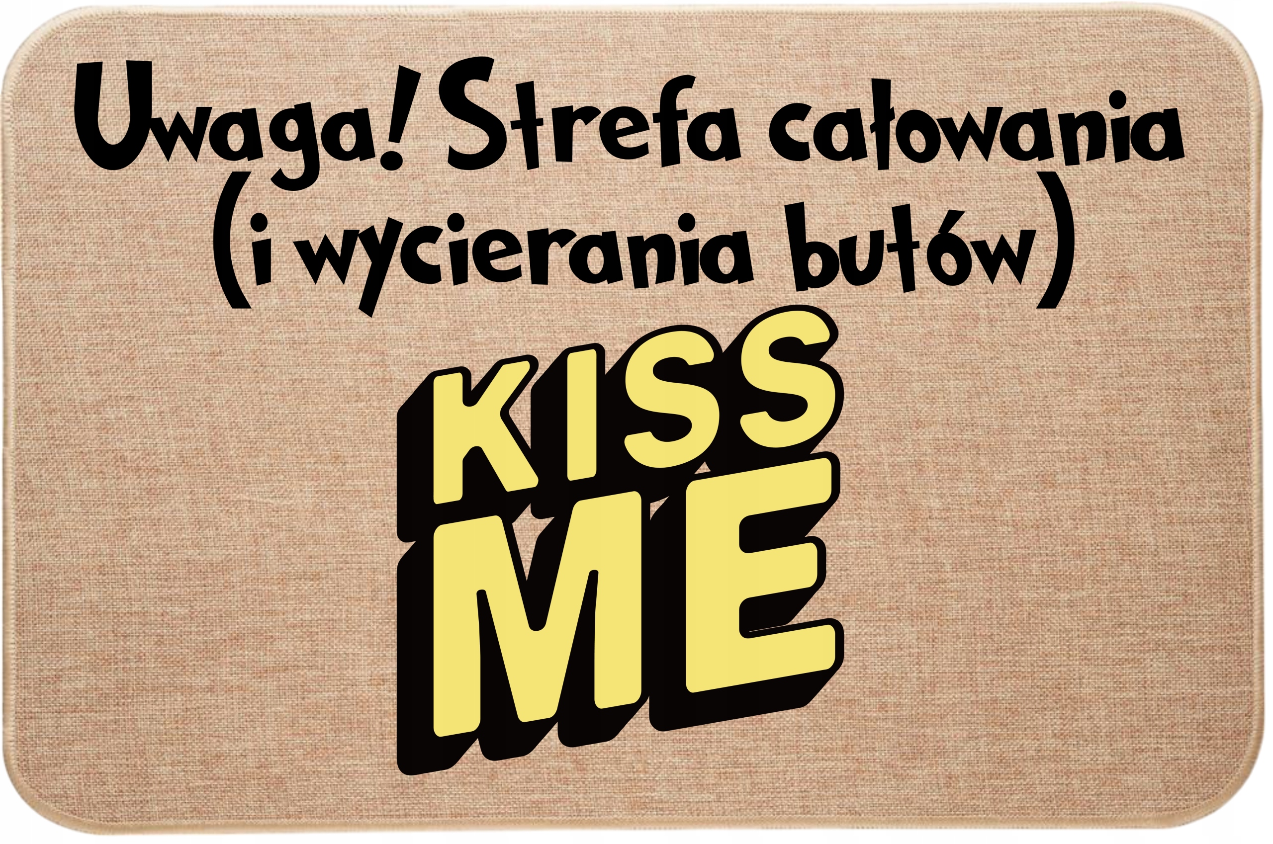 Lněná rohožka před dveřmi Pozor! Zóna líbání (a utírání bot)