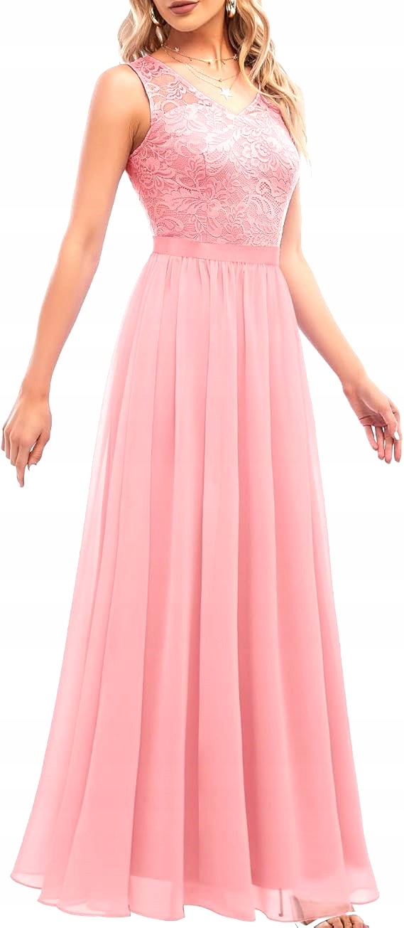 Różowa sukienka koronka wesele L 40