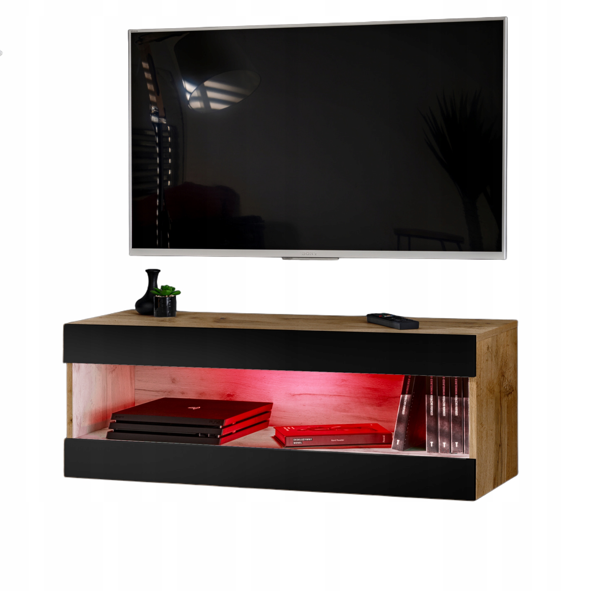 Závesná Rtv skrinka Tivoli RTV2 Dub Wotan/Čierna, Led Rgb