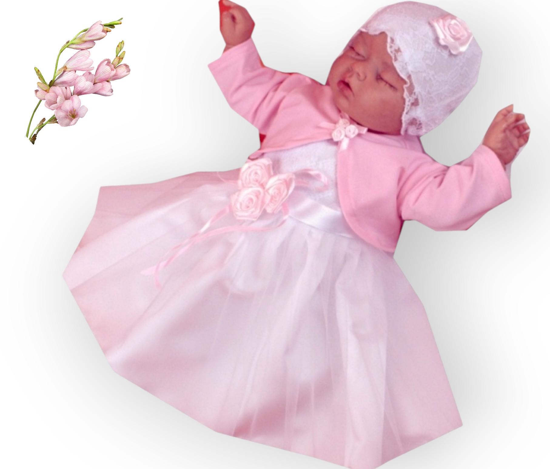 UBRANKO Do Chrztu 4cz KOMPLET ANDZIA KORONKA 74/80