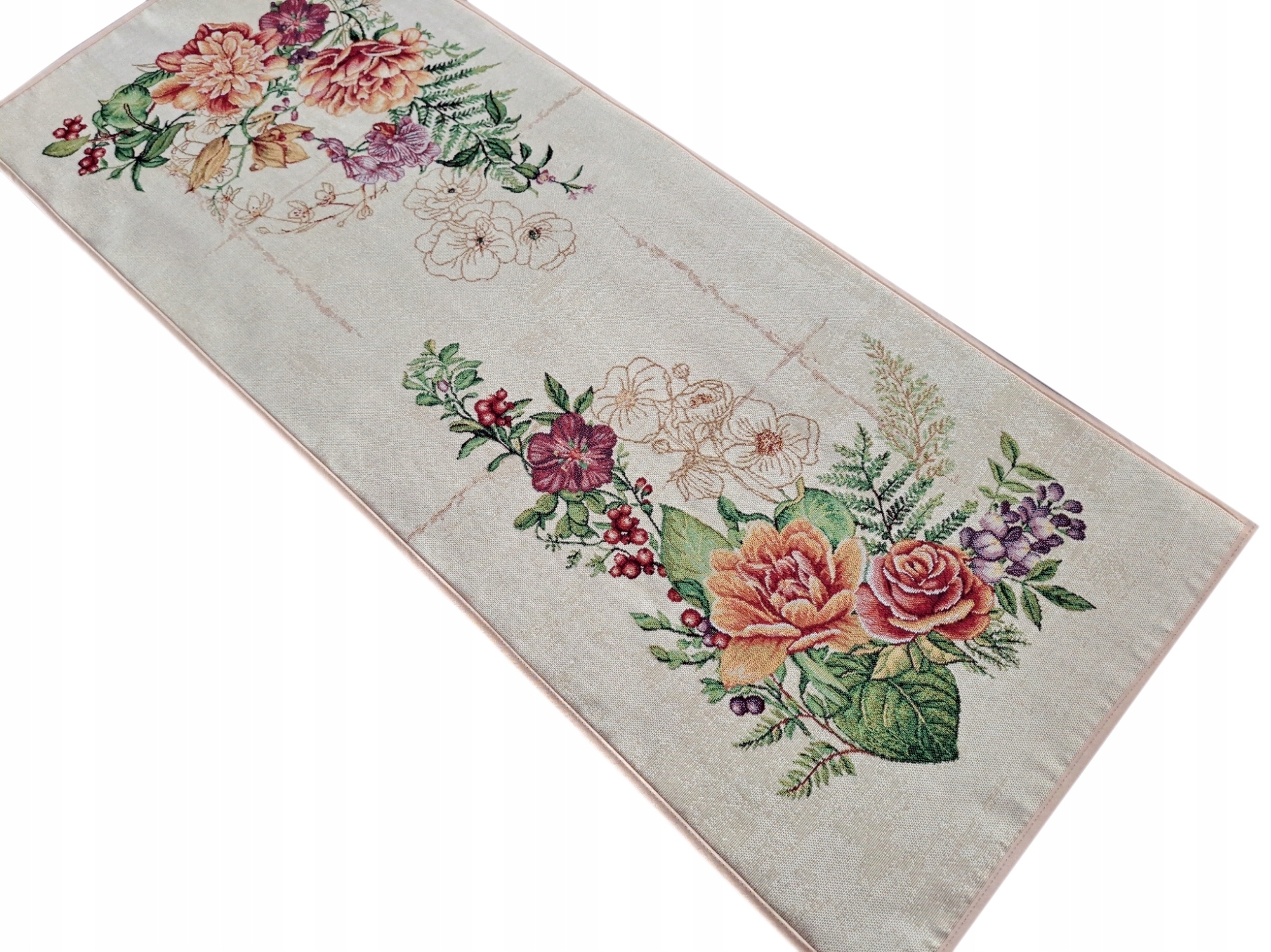 

Bieżnik Na Stół Ławę 40x100 cm Beżowy W Kwiaty