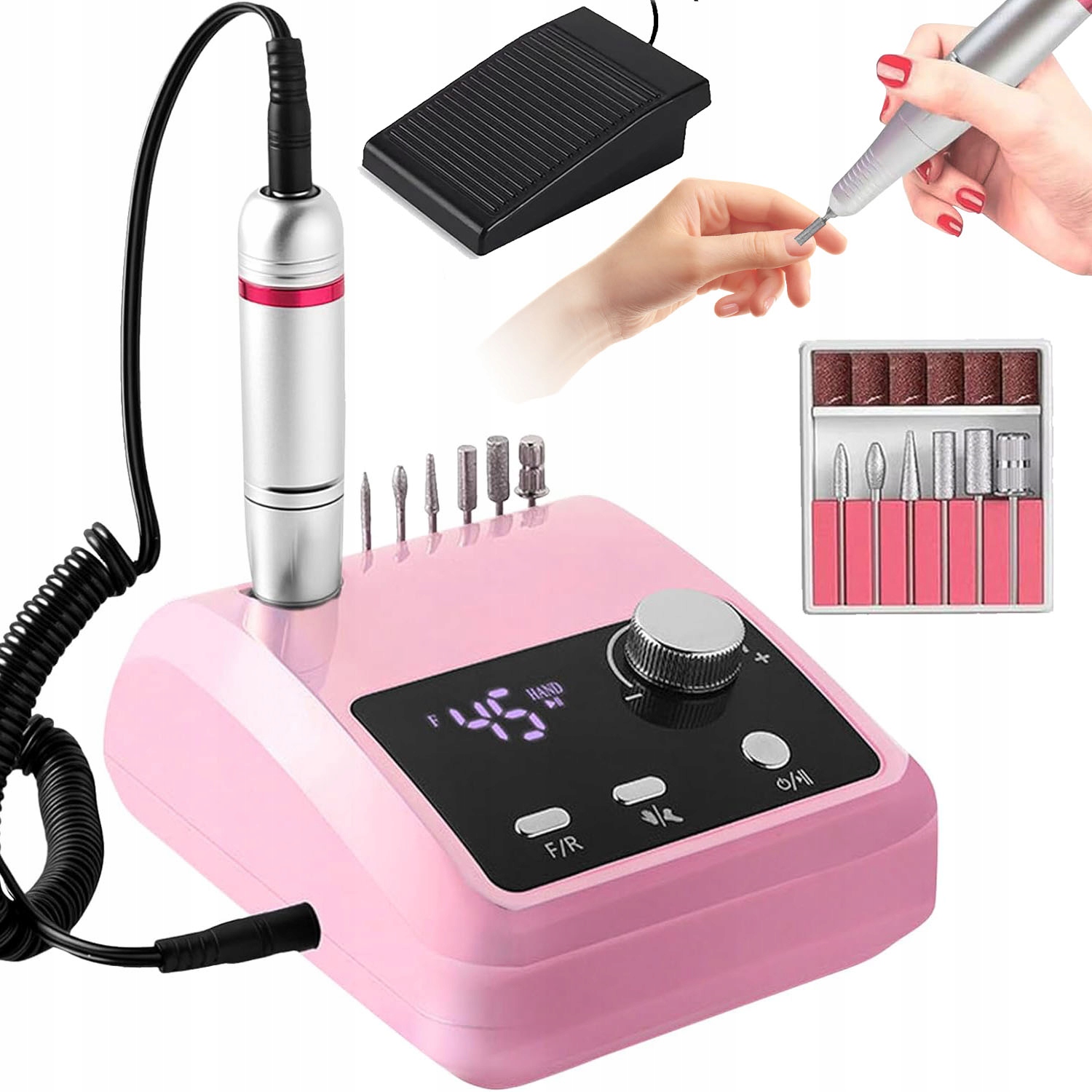 Profesionální Bruska Na Nehty Manikúra Pedikúra Růžová Nožní Pedál