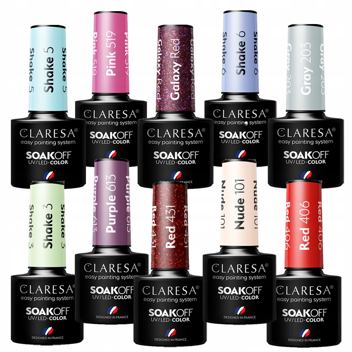 

Claresa lakier hybrydowy Uv Led 5g zestaw 10sztuk