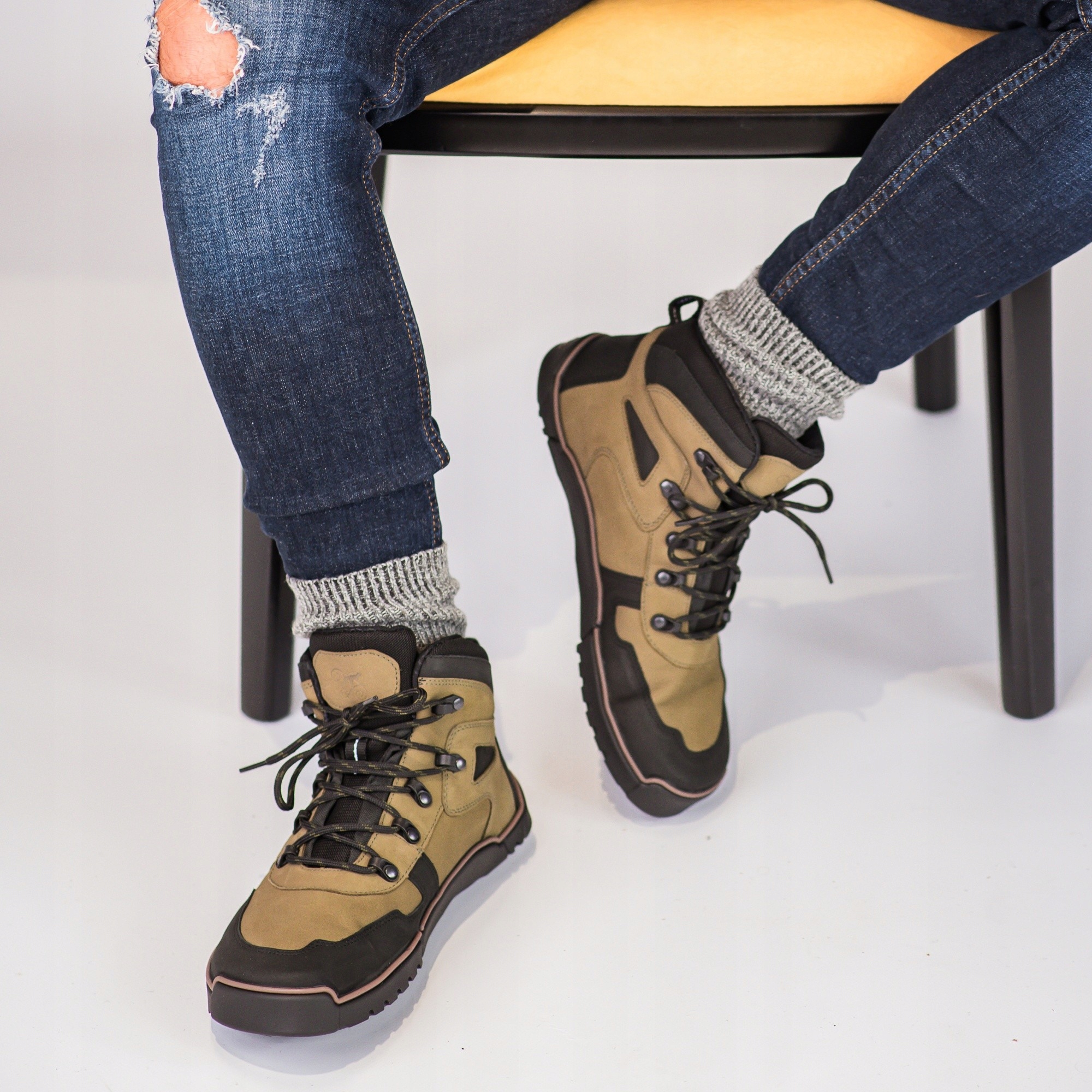 Męskie wysokie buty trekkingowe barefoot Sierra Khaki 43 Eu Magical Shoes
