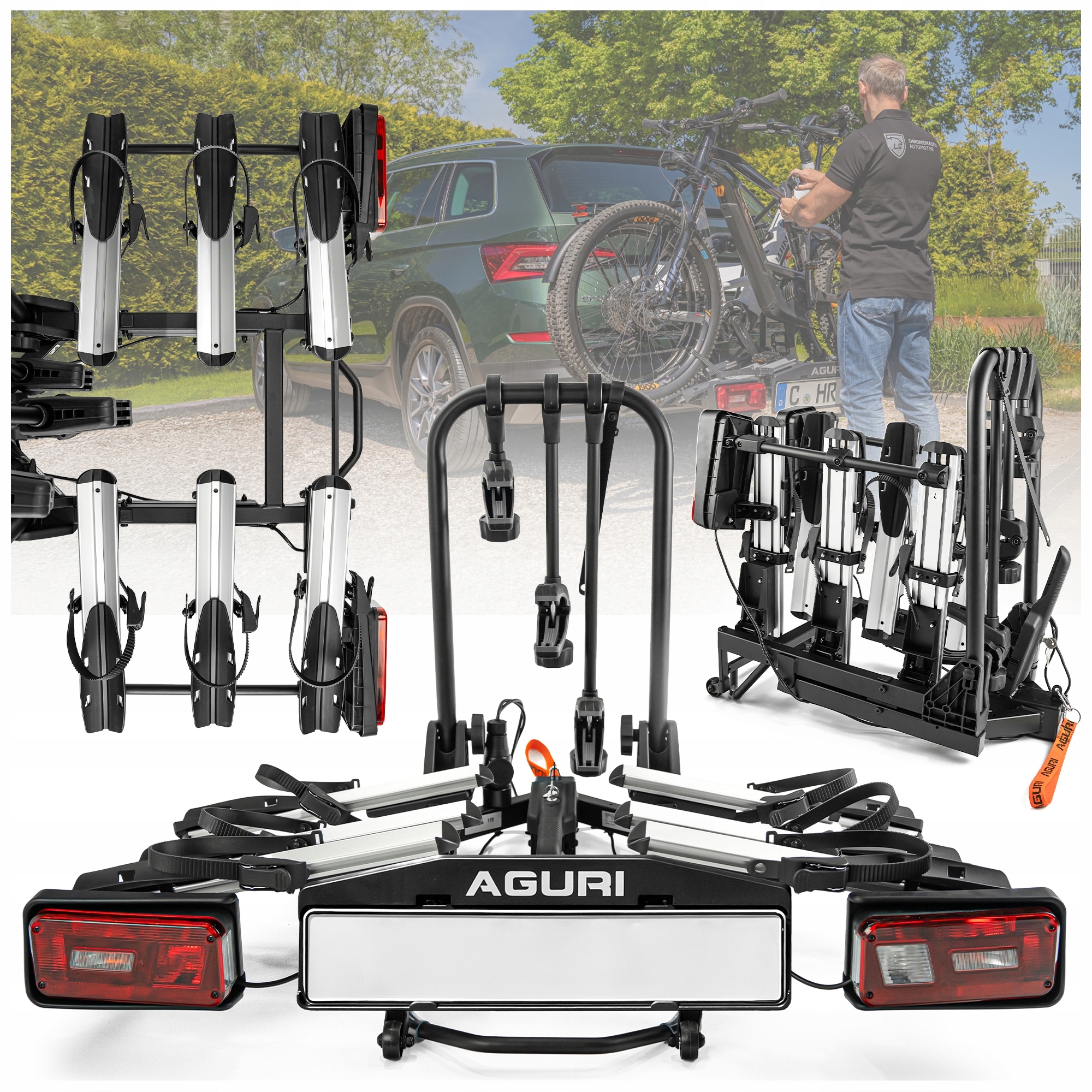 Nosič Jízdních Kol Aguri Krab Na Výklopný Hák Skládací Na 3 Kola Stříbrný