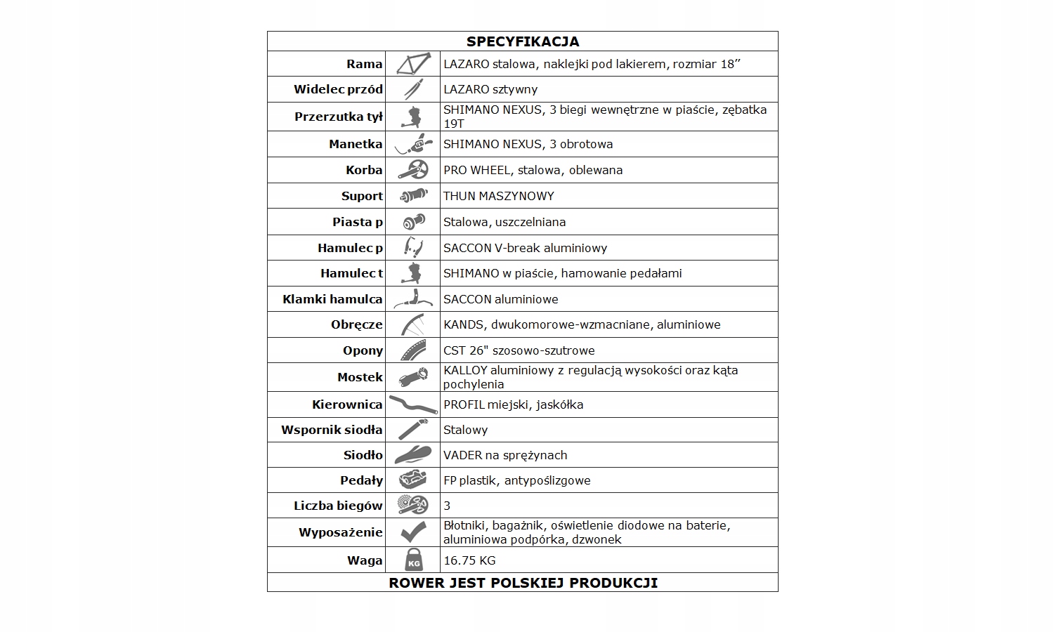LAZARO S-LINE 3 BIEGI 26'' SHIMANO NEXUS Model S-LINE