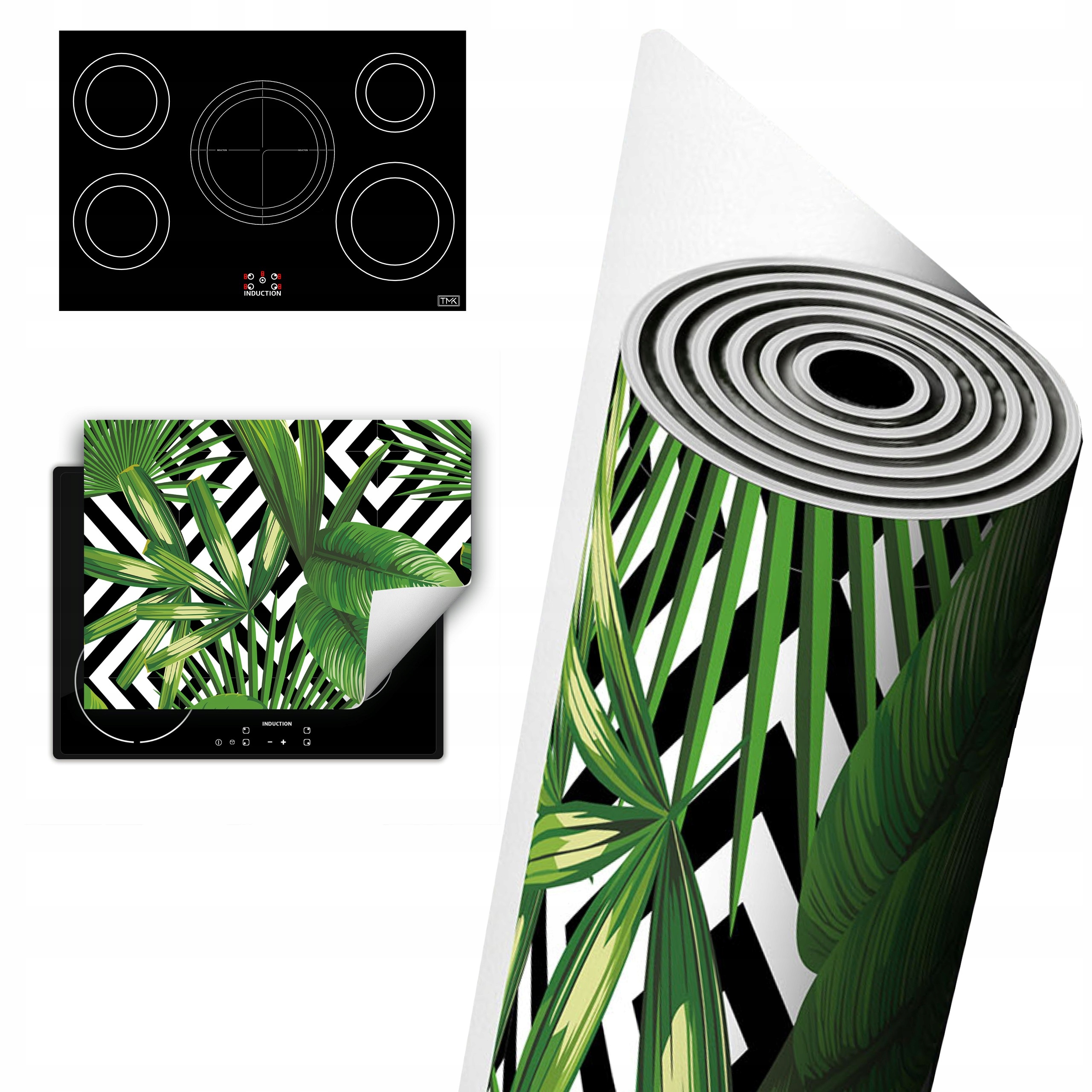 Vinylová Ochrana Na Indukci Deska 80x52 zelená květ