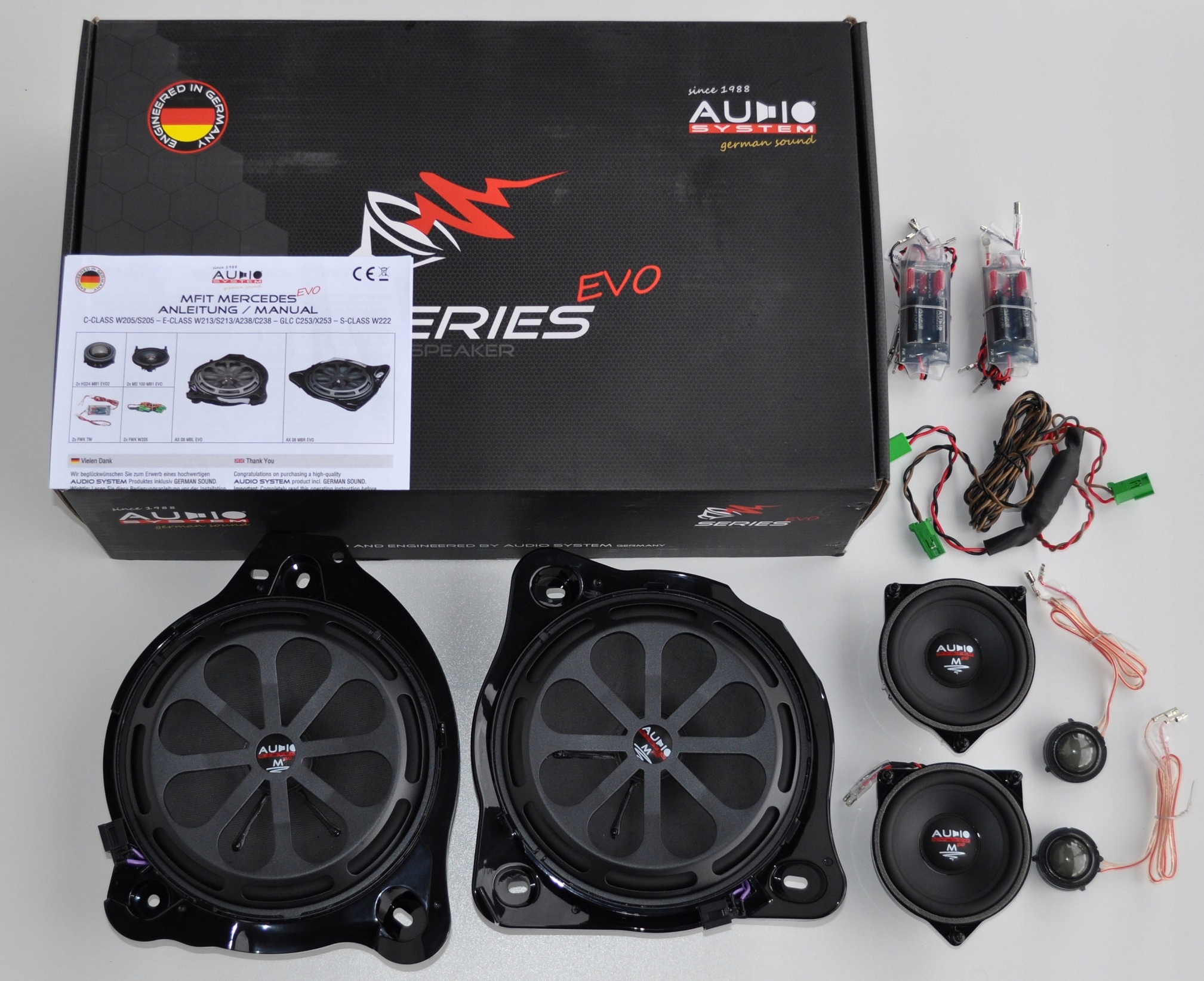 AUDIO SYSTEM MFit MERCEDES C-KLASA E-KLASA GLC 3-WAY NA PRZÓD + SUBWOOFERY Kod producenta MFITMERCEDESGLCCOUPEC253EVO