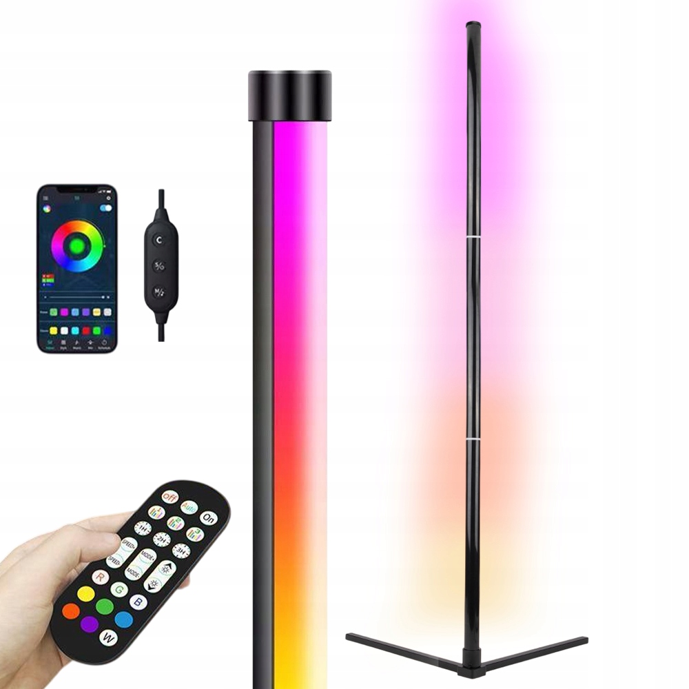 =rohová Stojací Podlahová Lampa Rgb Led Ovládání App Dálkový Ovladač