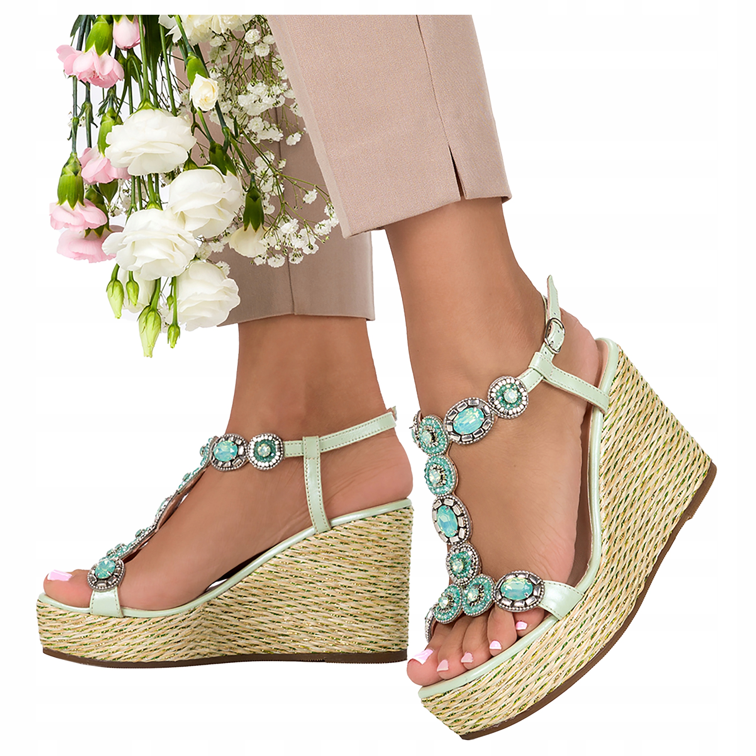 Kožené Espadrilky Na Klínku S Krystaly, velikost 41