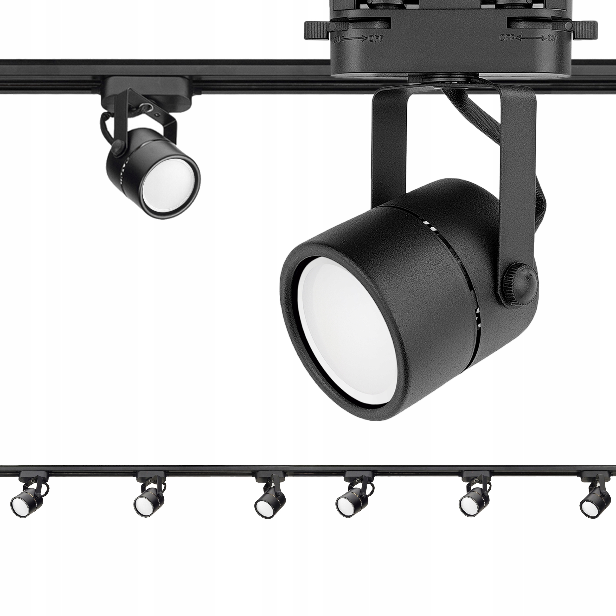 Zestaw 6x Spot Reflektor Ruchomy Czarny Na GU10 Szynoprzewód Szyna 2m