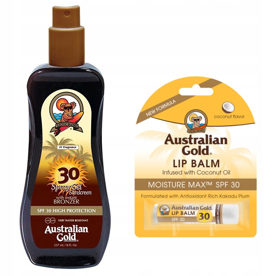 Australian Gold SPF 30 Spray z bronzerem 237ml + balsam do ust SPF30 4.2g