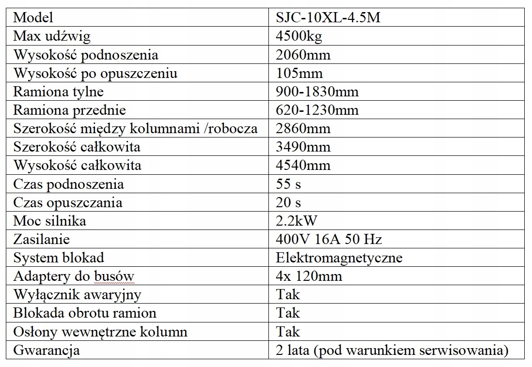 WEBER SJC-10XL-4.5M PODNOŚNIK DWUKOLUMNOWY 4540 MM Kod producenta TQ0003