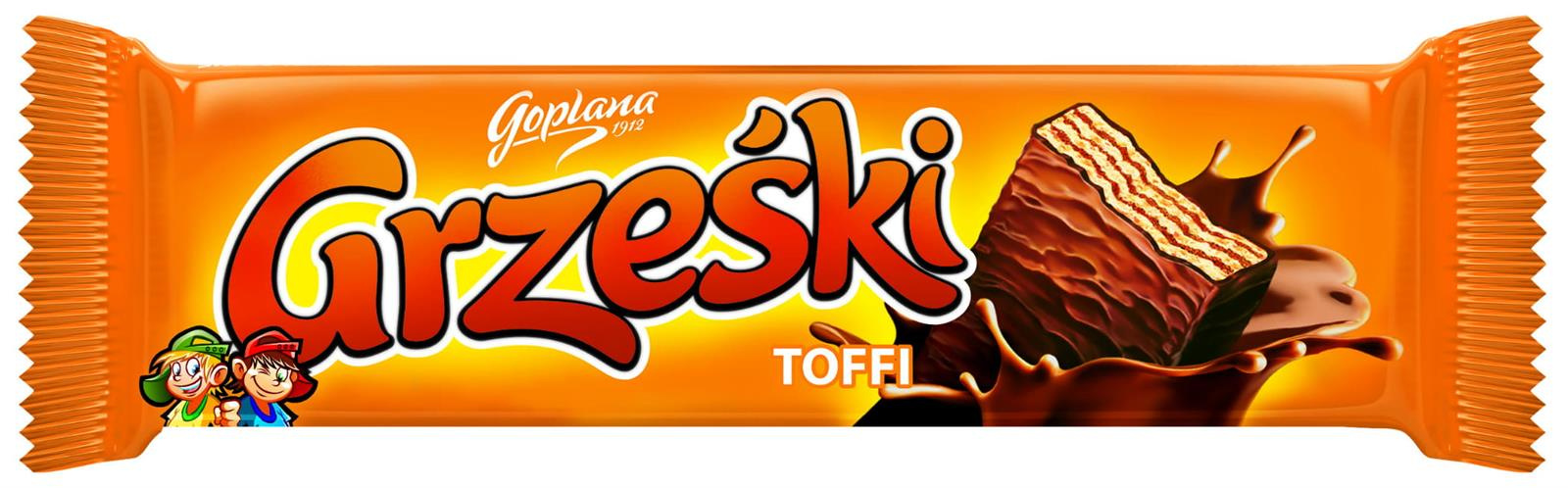 Levně Goplana Grześki Oplatek Překládaný krémem Toffi Zalitý čokoládou 36g 36 Ks