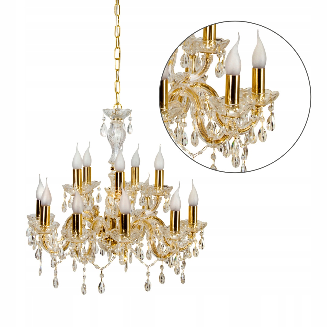 Lampa wisząca Glamour złota żyrandol 12xE14 Maria Teresa