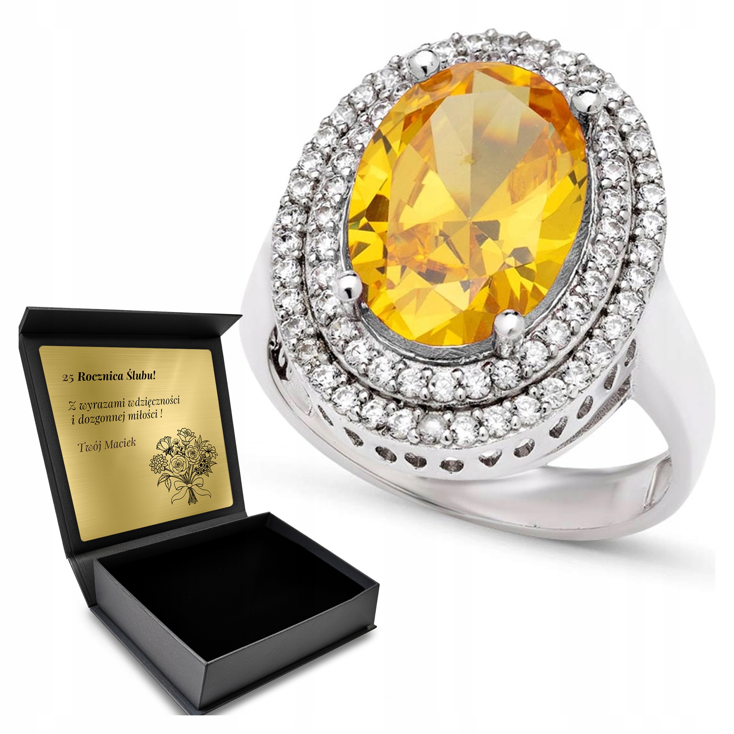 Prstýnek 925 Zirkony A Citrony, Šperky Pro Ženy Gravírování